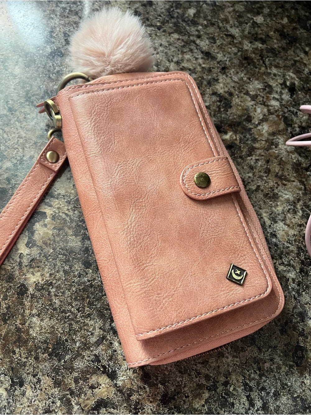 POL Peach Faux Leather Wallet Wristlet